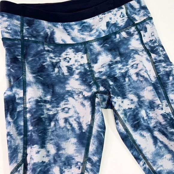 Lululemon Workout Leggings Womens 6 Blue Tie Dye Pull On Full Length Speed Tight - Picture 3 of 10